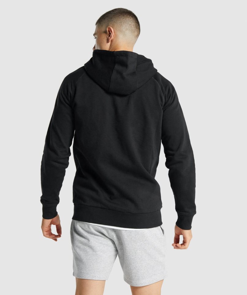 Men's Gymshark Crest Zip Up Hoodie Black | CA 5160D8